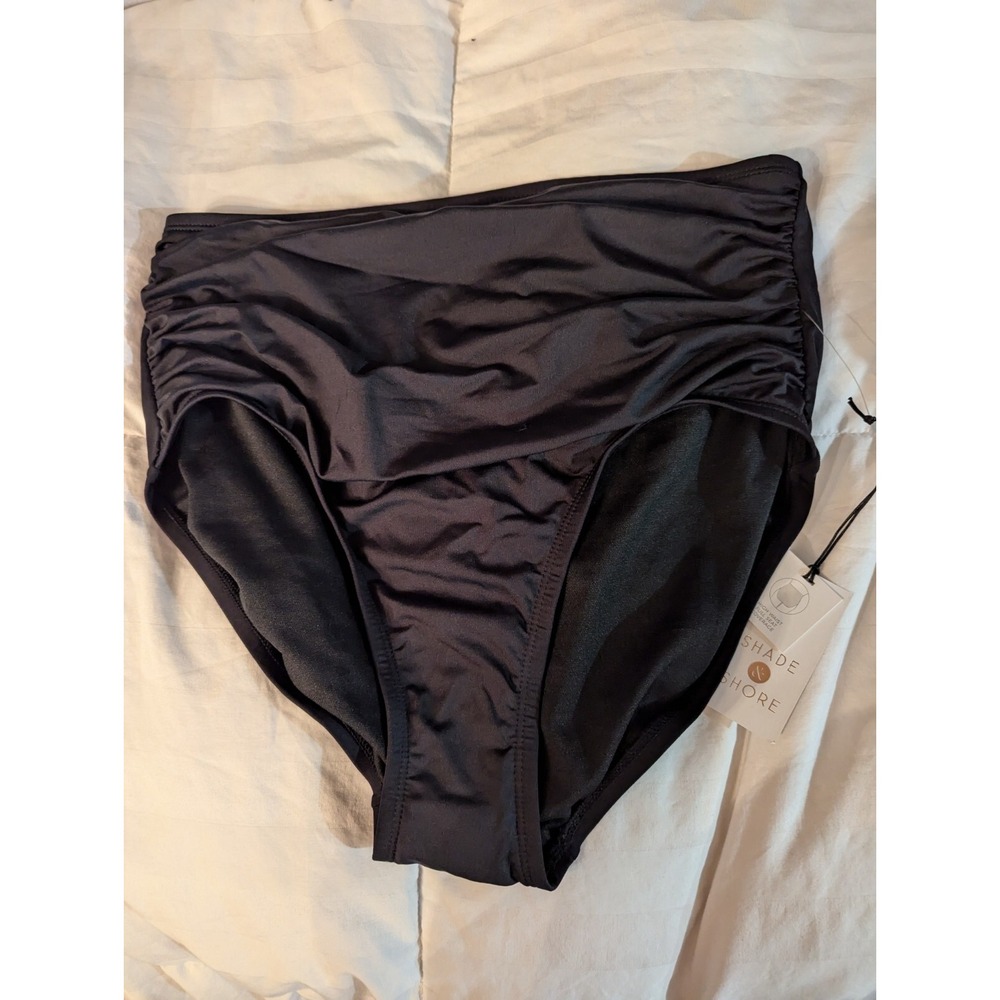 Shade & Shore black high waisted womens swimwear bikini‎ bottom Medium 8-10 NWT